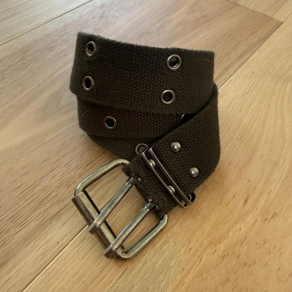 Canvas Double Grommet Belt Womens Olive Green Punk Skater Utility 42 Inch